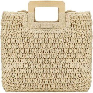 Straw Tote Bag Women Hand Woven Large Capacity Beige